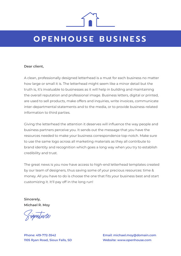 Openhouse Business – Letterhead Template 595x842 template