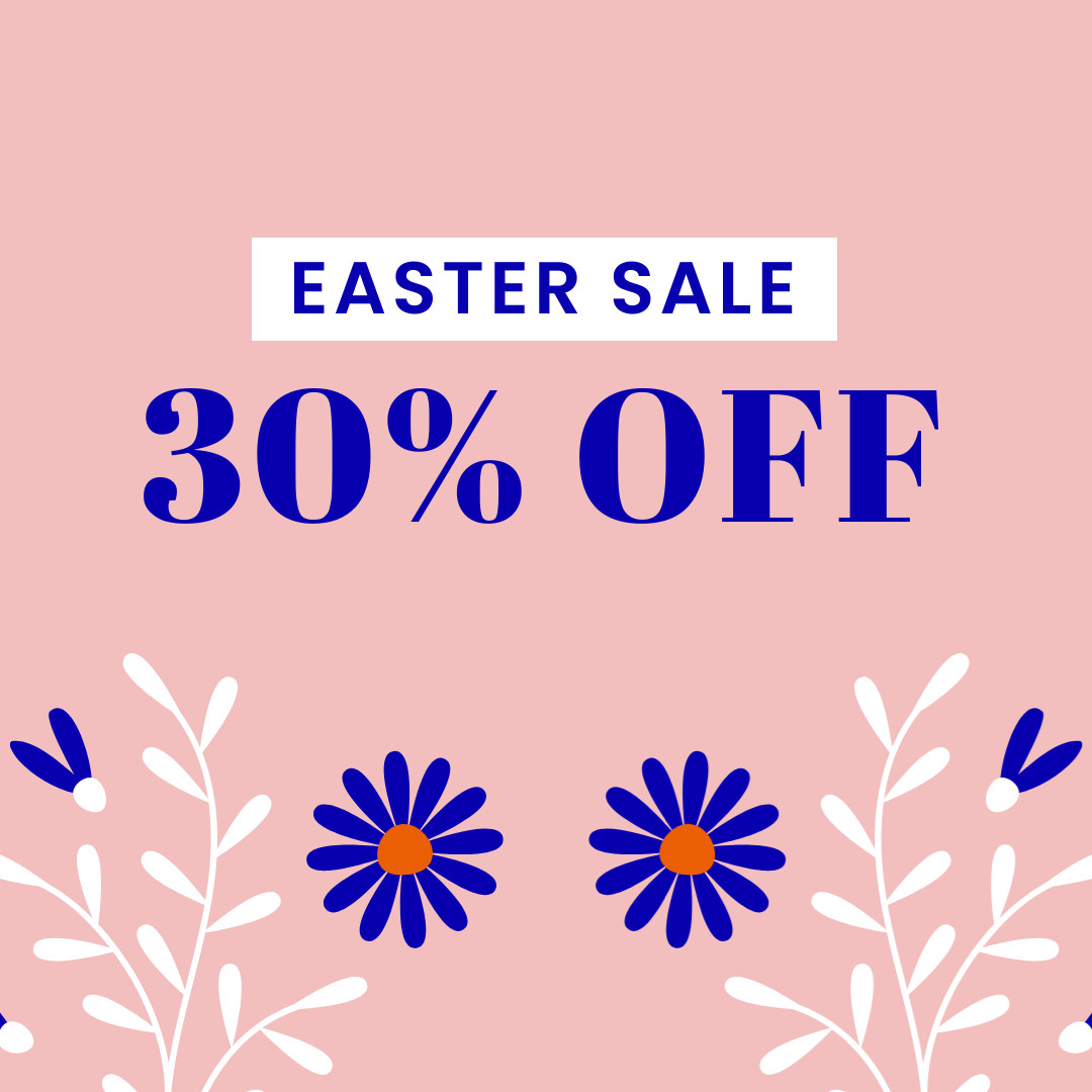 Easter Sale Blue Flower Illustration 1080x1080 template preview