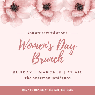 Women's Day Pink Flower Brunch – Invitation Template 397x397 template preview