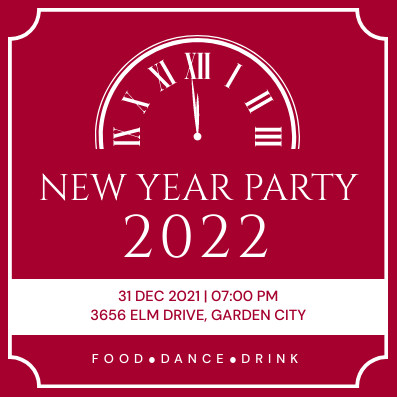 Red Clock New Year Party Invitation 397x397 template preview