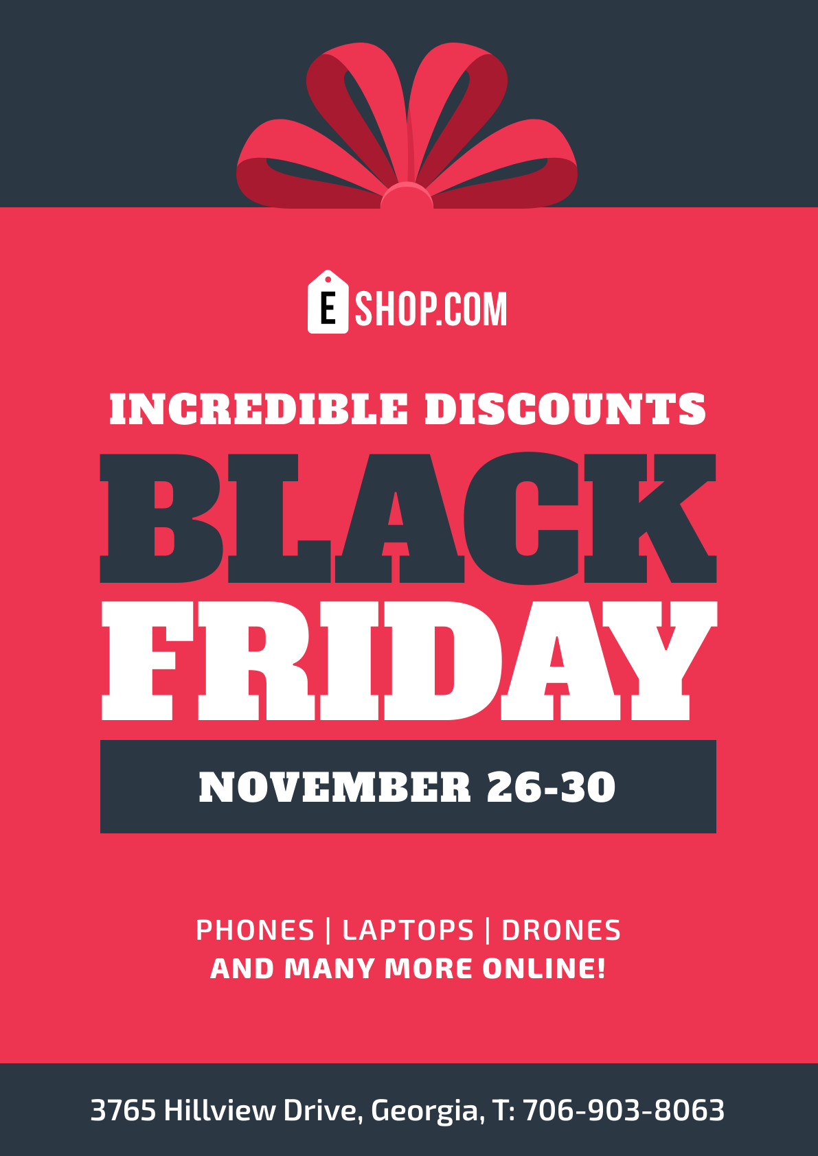 Incredible Discounts Black Friday Red Bow Poster 1191x1684