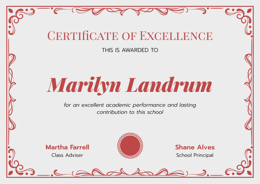 Marilyn Landrum Vines Academic – Certificate Template 842x595 template