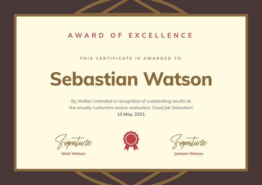 Sebastian Watson Excellence – Certificate Template
