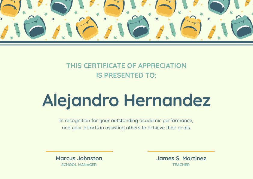 Alejandro Hernandez Academic – Certificate Template 842x595 template preview