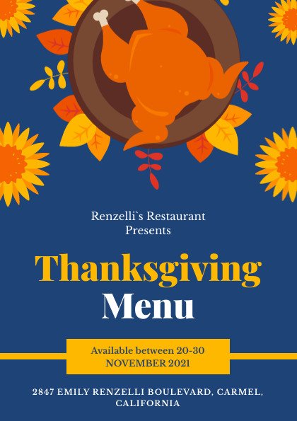 Renzelli Restaurant Thanksgiving Menu Flyer