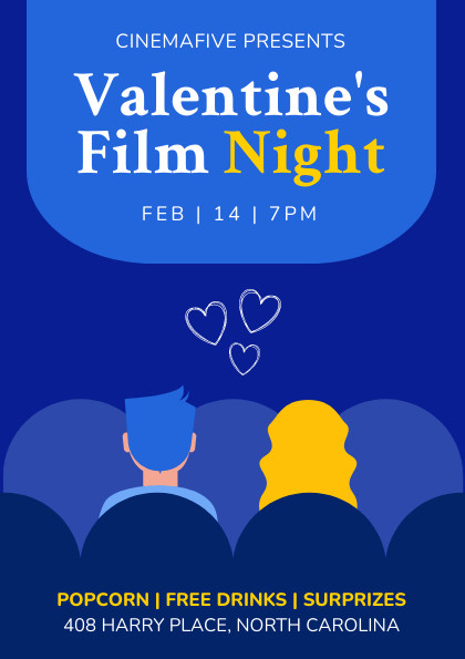Valentine's Day Blue Film Night Flyer 420x595
