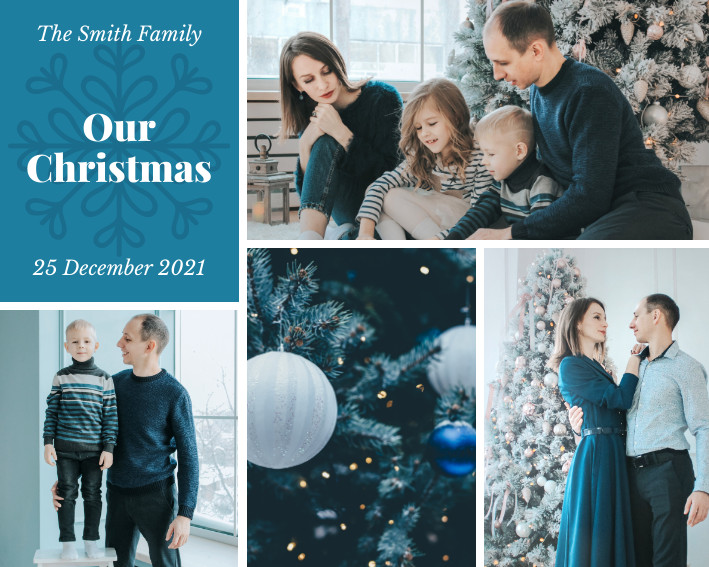 Our Christmas Blue Family Photo Collage 709x567 template
