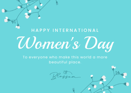 Teal Blossom Women`s Day Card 420x298 template