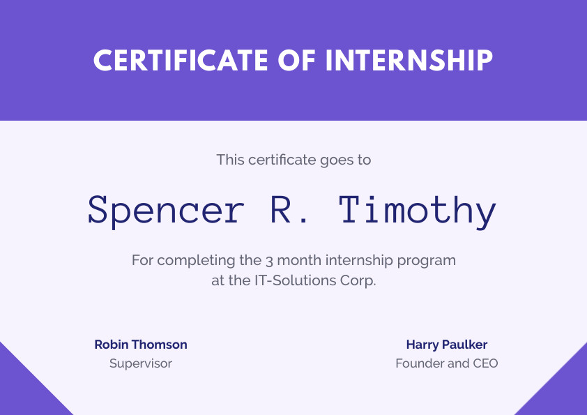 Spencer Timothy Internship – Certificate Template