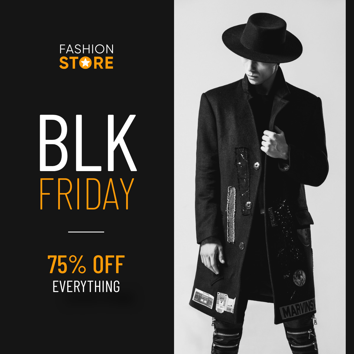 Black BLK Friday Men Fashion Store Responsive Square Art 1200x1200