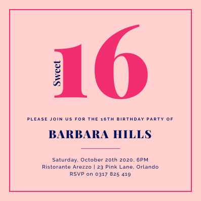 Barbara's Sweet Sixteen Party – Invitation Template 397x397 template