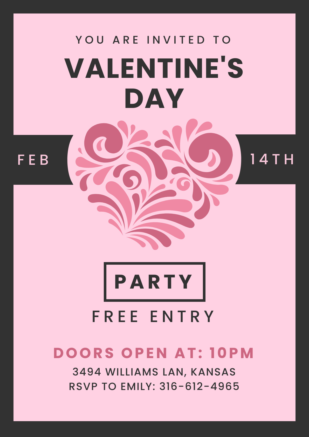 Valentine's Day Pink Heart Party Poster 1191x1684