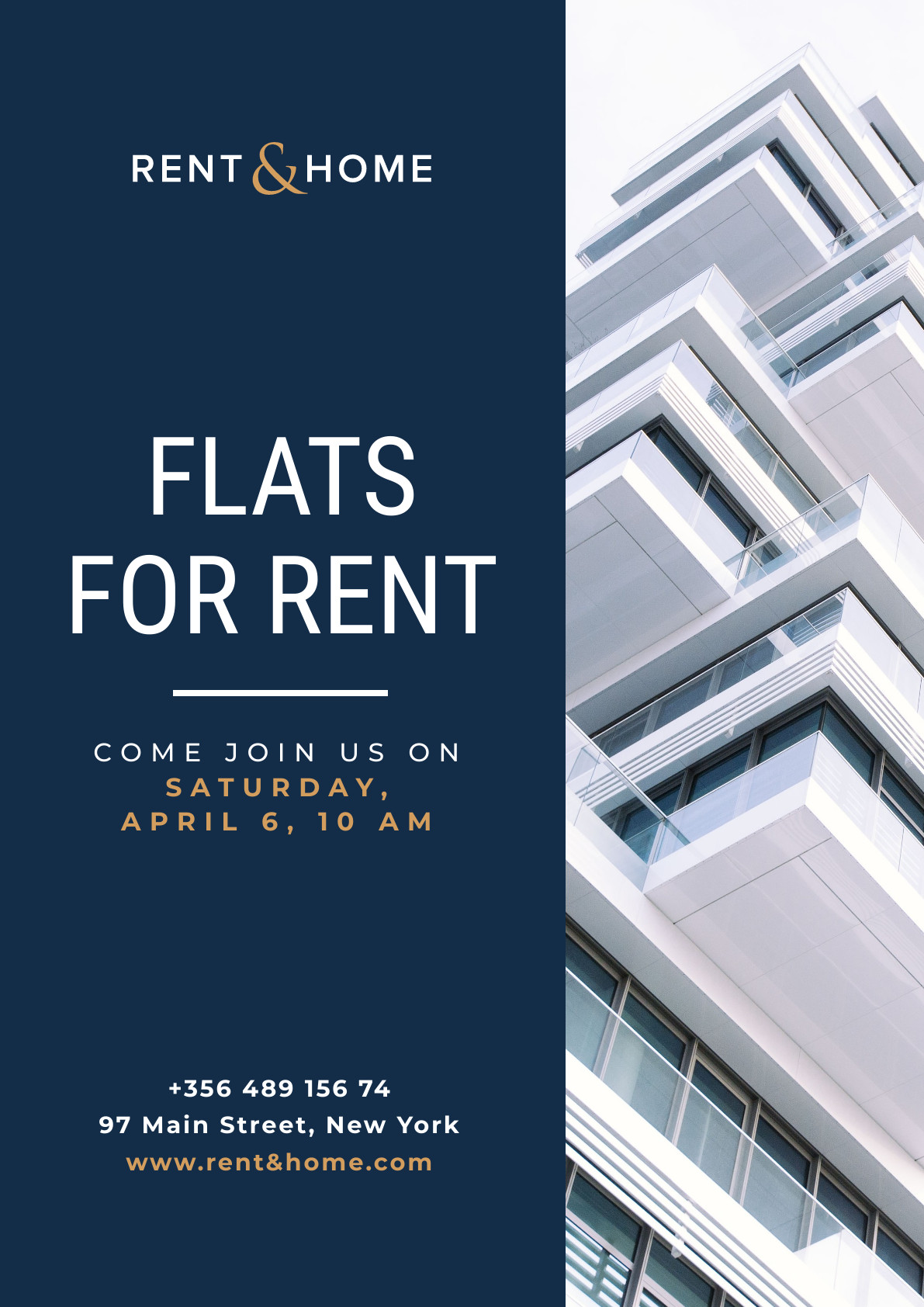 White Flats For Rent – Poster Template 1191x1684 template