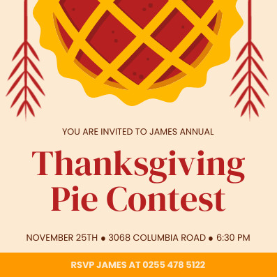 Thanksgiving James Pie Contest Invitation 397x397 template