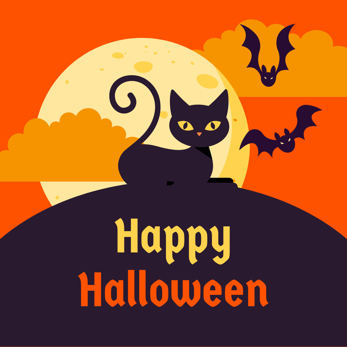 Happy Halloween Black Cat  Responsive Square Art 1200x1200