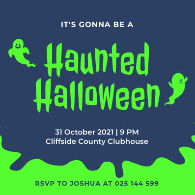 Haunted Halloween Green Ghost Invitation 397x397 template