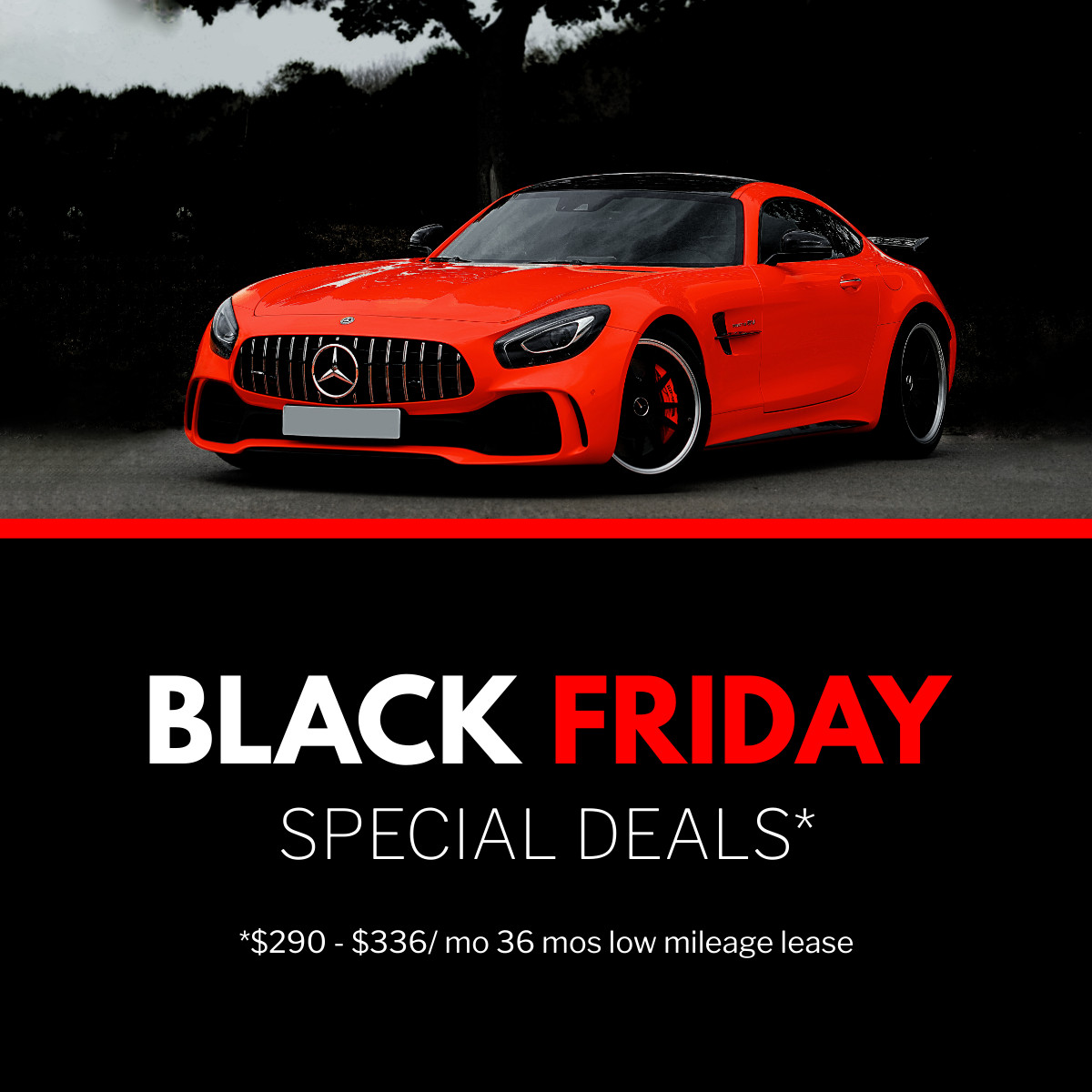 Black Friday Red Mercedes Special Deals Responsive Square Art 1200x1200