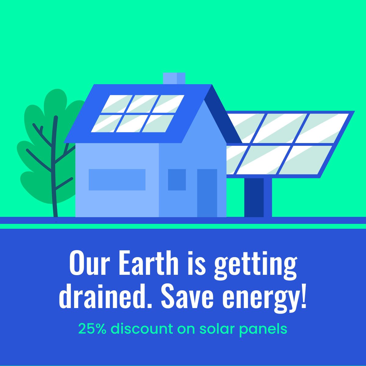 Earth Day Save Energy with Solar Panels Responsive Square Art 1200x1200