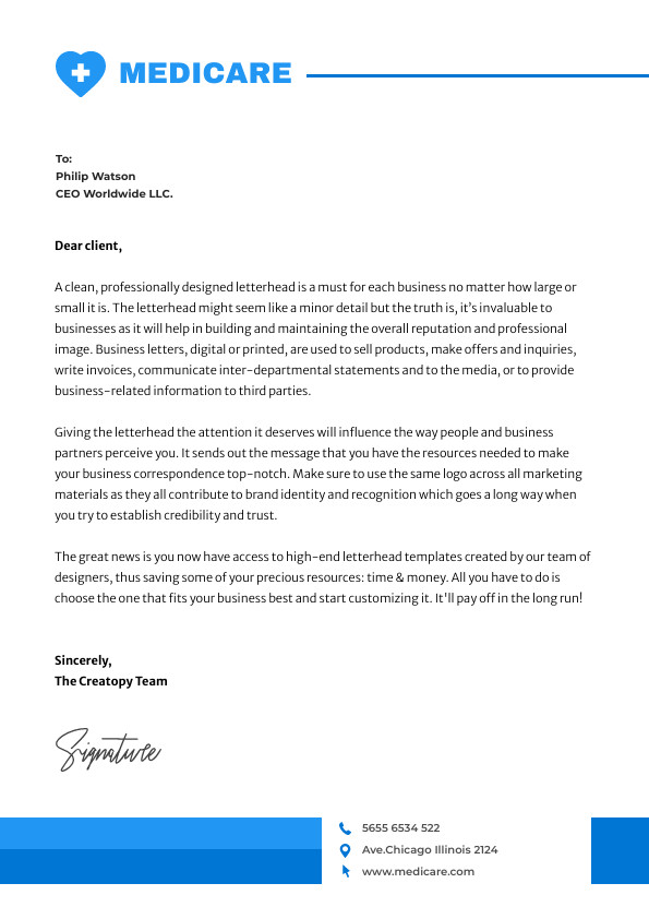 Medicare Blue – Letterhead Template 595x842 template