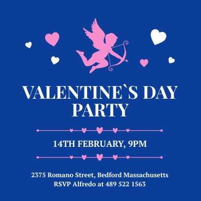 Pink Cupid Valentine's Day Party Invitation  397x397 template