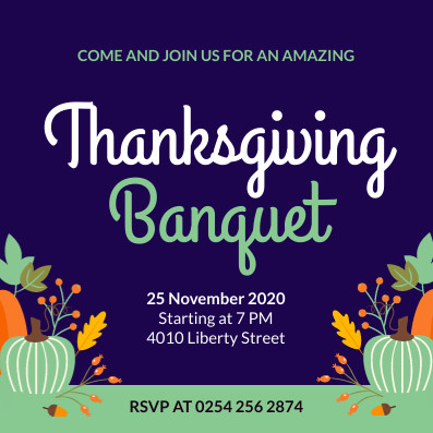 Thanksgiving Banquet Blue Green Invitation 397x397 template