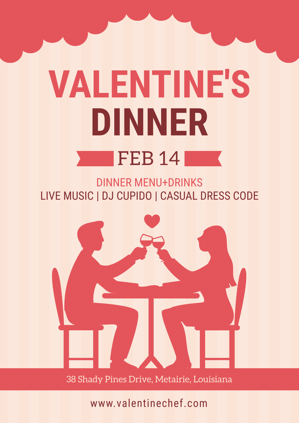 Valentine's Day Romantic Pink Dinner Poster 1191x1684