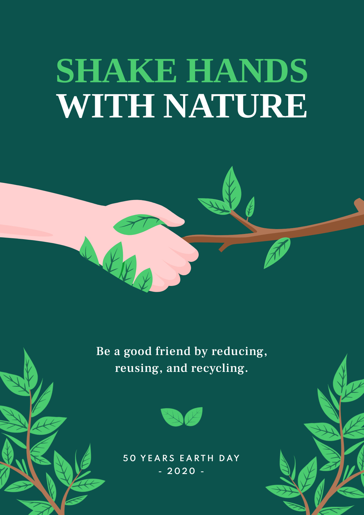 Shake Hands with Nature Earth Day – Poster Template 1191x1684