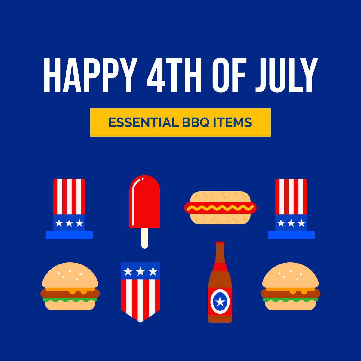 Fourth of July Essential BBQ Items Responsive Square Art 1200x1200