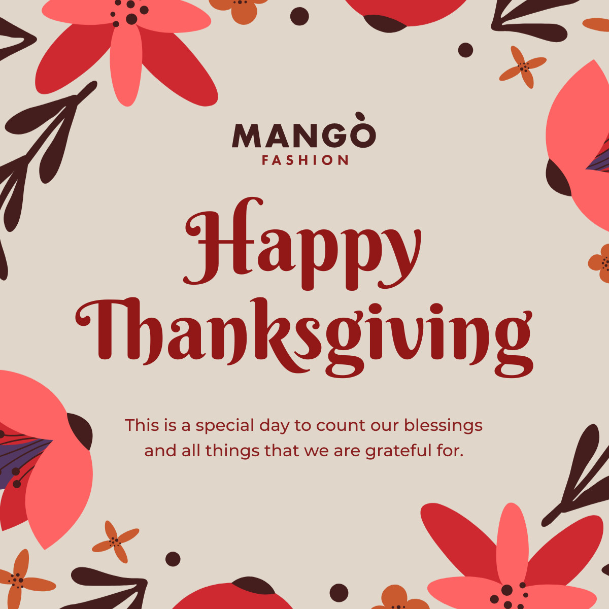 Mango Fashion Thanksgiving Flower Wrap Responsive Square Art 1200x1200