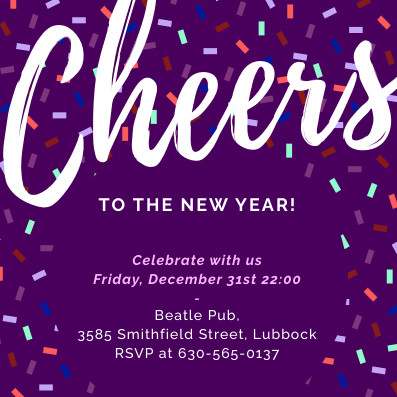 Confetti Cheers New Year Invitation 397x397 template