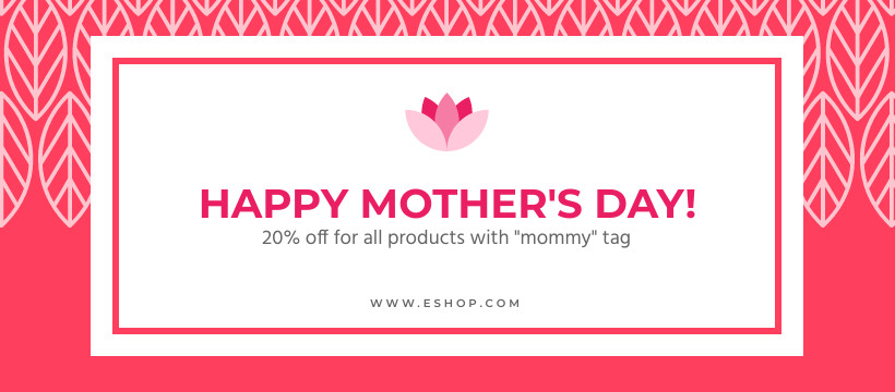 Red Mother's Day Sale Leaf Pattern Facebook Cover 820x360