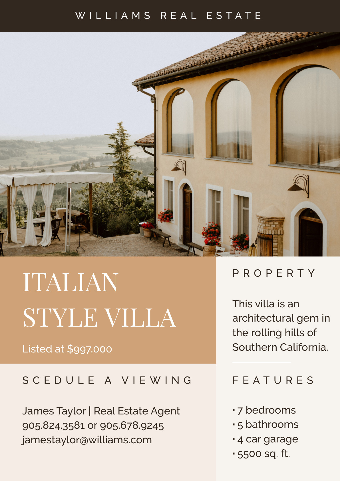 Williams Italian Style Villa – Poster Template 1191x1684