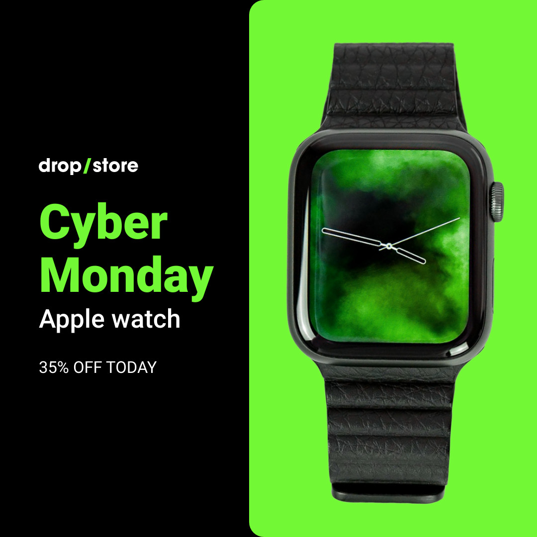 Cyber Monday Green Apple Watch 1080x1080 template preview
